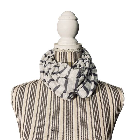 White & Gray Striped Loop Infinity Scarf Women - Picture 4 of 4